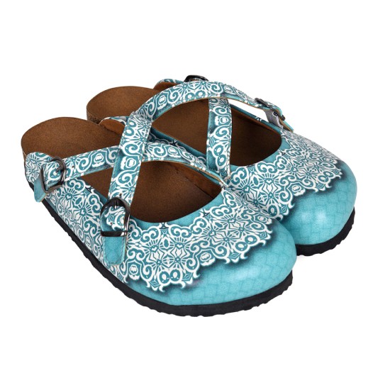 Grozy Turquoise Damask Women's Slippers