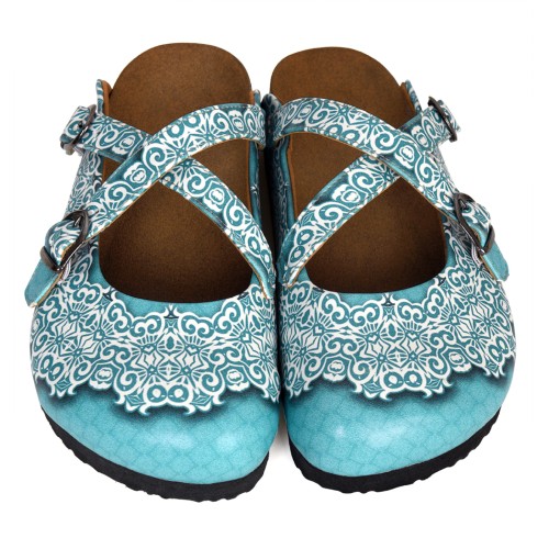Grozy Turquoise Damask Kadın Terlik