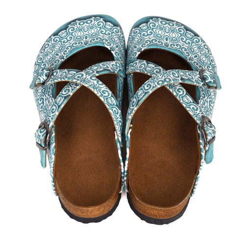 Grozy Turquoise Damask Kadın Terlik