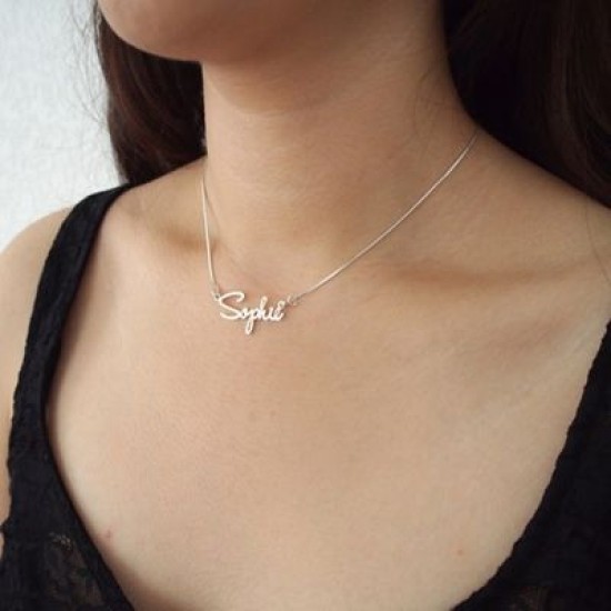 Silver Necklace with Thin Handwriting Name