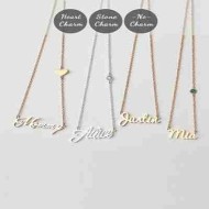 Handwritten Name Necklace with Heart or Stone Chain