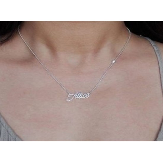 Handwritten Name Necklace with Heart or Stone Chain