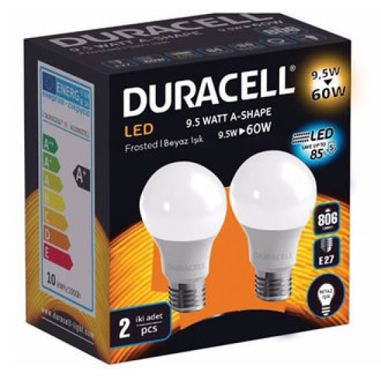 Duracell 9 watt 60w frosted white light ( 2 pcs )