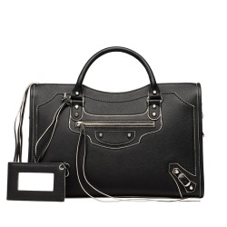 Balenciaga Medium Boy Kenar Çizgili Deri Çanta