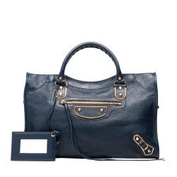 Balenciaga Metal Donanımlı Koyu Mavi Askılı Çanta