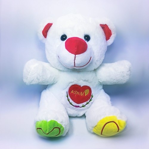 Sevimli Aşkım Yazılı Beyaz Peluş Ayıcık Orta Boy 25 cm