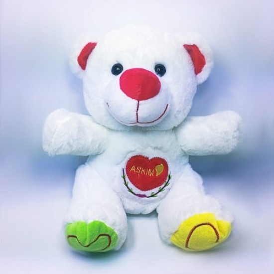 White Plush Teddy Bear With Cute Love Written Medium Size 25 cm