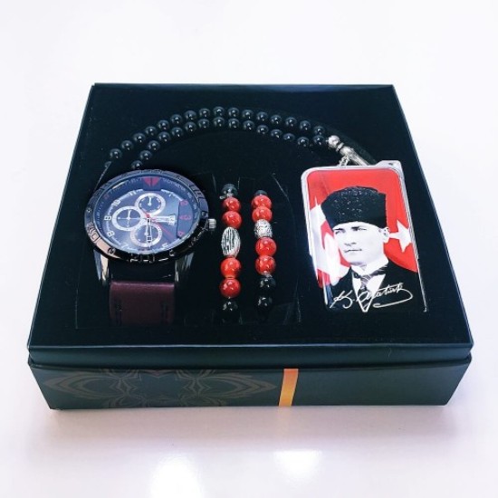 Spectrum Men's Wristwatch Lighter Rosary Bracelet Set SE-2181576