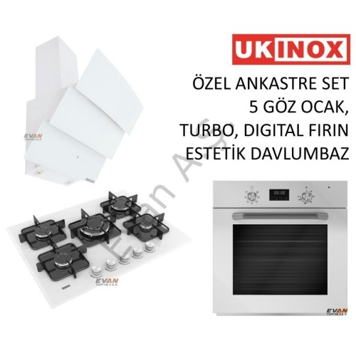 Ankastre Set Beyaz Cam, Ukinox Turkiye Garantili Ankastre Set Beyaz Cam, Ukinox Turkiye Garantili