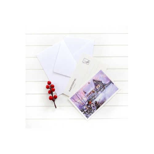 1 adet yılbaşı kartpostal, karlı ev 1 adet yılbaşı kartpostal, karlı ev