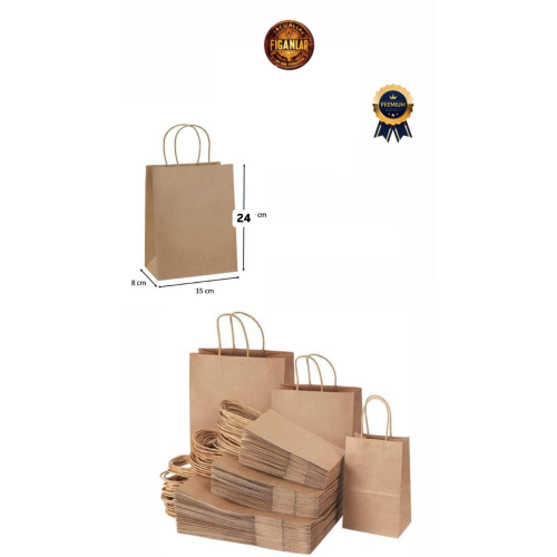 1. kalite Kraft Büküm Saplı Karton Çanta 10 Adet 15x8x20