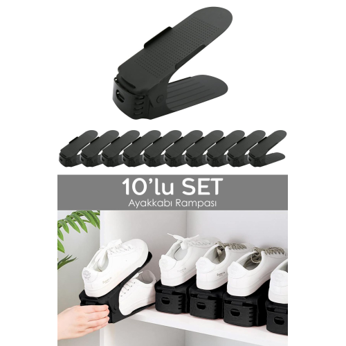 10'lu Tekli Ayarlanabilir Ayakkabı Rampası - Dolap İçi Ayakkabı Düzenleyici Organizer 10'lu Tekli Ayarlanabilir Ayakkabı Rampası - Dolap İçi Ayakkabı Düzenleyici Organizer