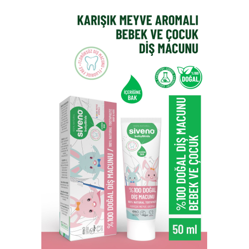 %100 Doğal Diş Macunu Bebek ve Çocuk İçin Karışık Meyve Aromalı Florürsüz 50 ml %100 Doğal Diş Macunu Bebek ve Çocuk İçin Karışık Meyve Aromalı Florürsüz 50 ml