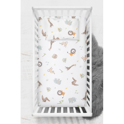 %100 Pamuk Ranforce Lastikli Çarşaf Seti - Jungle Park Yatak 70x120 35x45