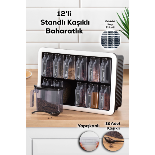 1165 Kendinden Yapışkanlı Standlı Etiketli 12 Li Baharatlık Seti Takımı Saklama Kabı Baharatlık 1165 Kendinden Yapışkanlı Standlı Etiketli 12 Li Baharatlık Seti Takımı Saklama Kabı Baharatlık