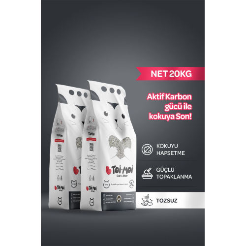 2'li Avantaj Paketi Koku Hapseden, Topaklanan,tozsuz Aktif Karbonlu Bentonit Kedi Kumu 2x10kg