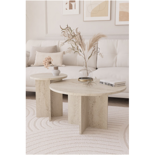 2 Li Orta Sehpa Seti, Iskandinav Stil, Bohem, 72 Cm, 40 Cm - Traverten 2 Li Orta Sehpa Seti, Iskandinav Stil, Bohem, 72 Cm, 40 Cm - Traverten