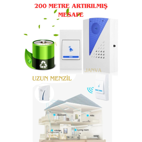200 Metre Mesafeli Kablosuz Kapı Zili 36 Melodili 200 Metre Mesafeli Kablosuz Kapı Zili 36 Melodili