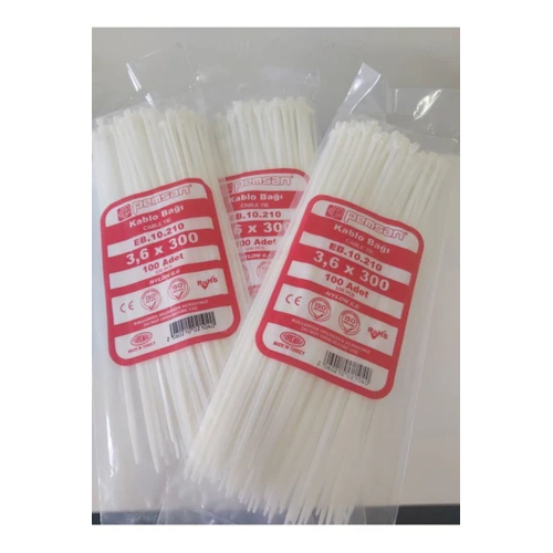 3.6X300 Plastik Cırt Kelepçe Kablo Bağı Beyaz 100'Lu Paket 3.6X300 Plastik Cırt Kelepçe Kablo Bağı Beyaz 100'Lu Paket