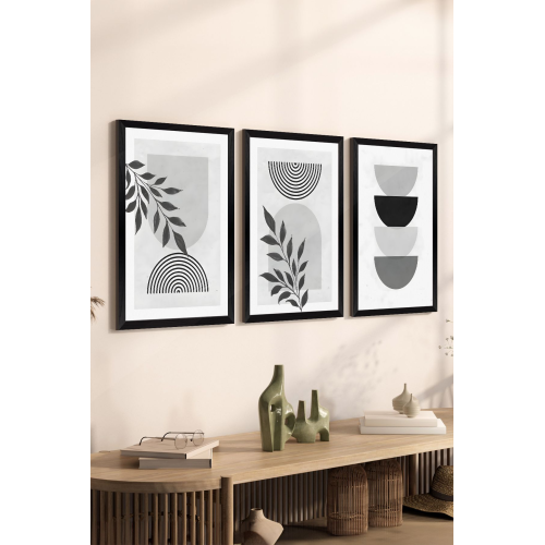 3 Parça Siyah Çerçeve Görünümlü MDF Poster Tablo Seti - Set 34