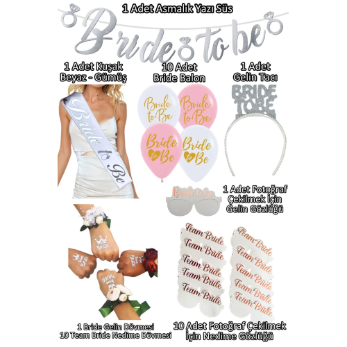 35 Parça Gümüş Bride To Be Seti Bekarlığa Veda Partisi Malzemeleri Kuşak Dövme Taç Balon Süsleri 35 Parça Gümüş Bride To Be Seti Bekarlığa Veda Partisi Malzemeleri Kuşak Dövme Taç Balon Süsleri