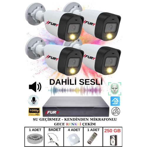4 Lü Sesli Gece Renkli Görüş Güvenlik Kamerası Su Geçirmez Güvenlik Kamerası Seti 250gb 4 Lü Sesli Gece Renkli Görüş Güvenlik Kamerası Su Geçirmez Güvenlik Kamerası Seti 250gb