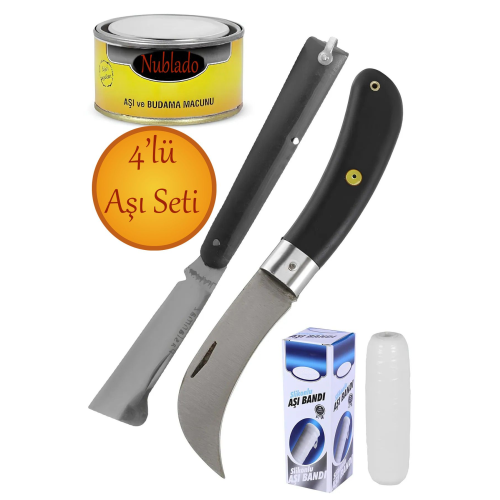 (4'LÜ SET) Eğri Uçlu Ve Düz Uçlu Bağ Aşı Bıçağı Çakısı Aşı Macunu Aşı Bandı Ağaç Stil Aşılama. (4'LÜ SET) Eğri Uçlu Ve Düz Uçlu Bağ Aşı Bıçağı Çakısı Aşı Macunu Aşı Bandı Ağaç Stil Aşılama.