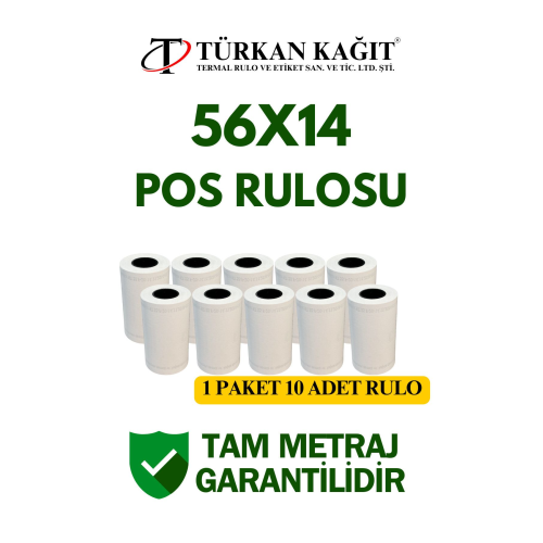 56x14 Termal Rulo - Yazarkasa Pos Rulosu 1 Paket 10 Adet 56x14 Termal Rulo - Yazarkasa Pos Rulosu 1 Paket 10 Adet