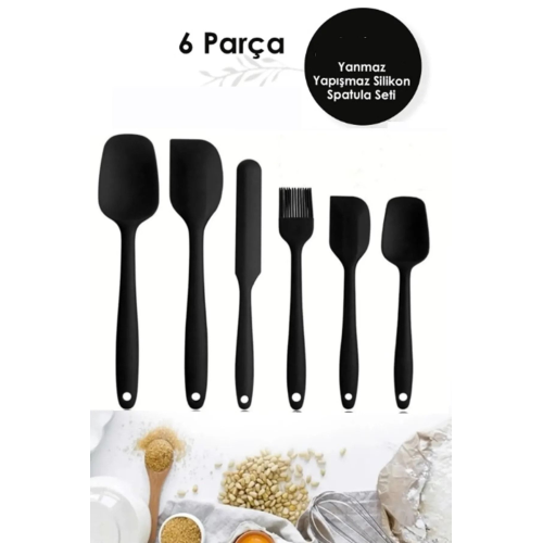 6 Adet Isıya Dayanıklı Yanmaz Yapışmaz Silikon Spatula Seti | 6'lı Silikon Spatula Seti Bpa Free