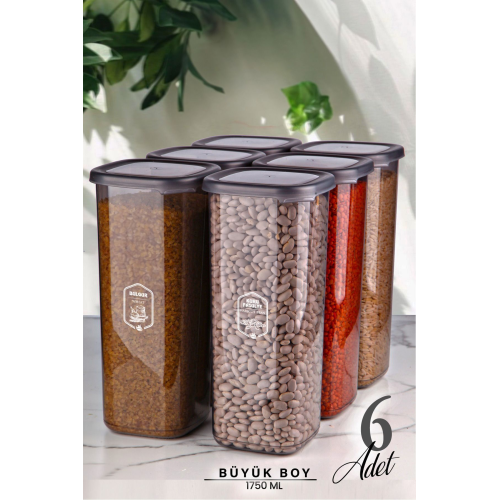 6'lı Jumbo Boy Etiketli Square Kare Erzak Saklama Kabı Seti 1750 ml -sert Kapak Düzenleyici Kavanoz 6'lı Jumbo Boy Etiketli Square Kare Erzak Saklama Kabı Seti 1750 ml -sert Kapak Düzenleyici Kavanoz