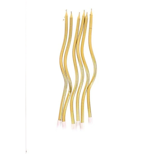 6 LI KIVRIMLI GOLD MUM 16CM Pasta Mumu Spiral Kıvrık Mum