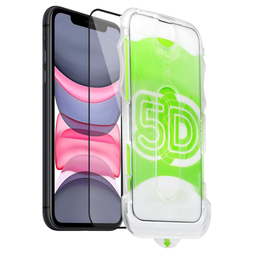 Apple iPhone 11 Uyumlu Kolay Uygulama Aparatlı Siyah Çerçeveli Tam Kapatan Cam Ekran Koruyucu