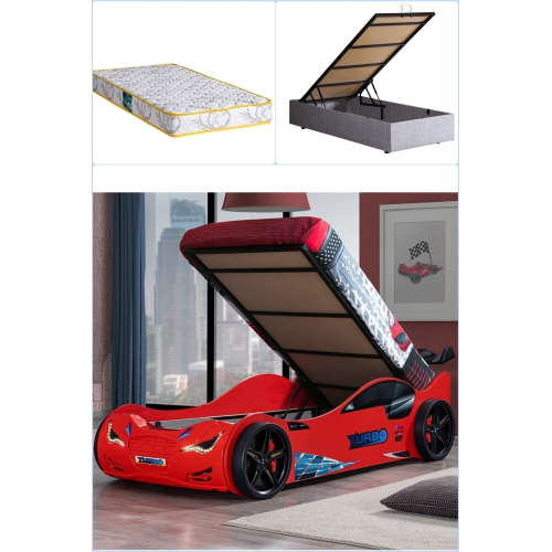 Arabalı Yatak, Süpers Bazalı Rüzgarlıklı Arabalı Yatak, Ledli - Kırmızı 1 Adet Comfort Yatak Arabalı Yatak, Süpers Bazalı Rüzgarlıklı Arabalı Yatak, Ledli - Kırmızı 1 Adet Comfort Yatak