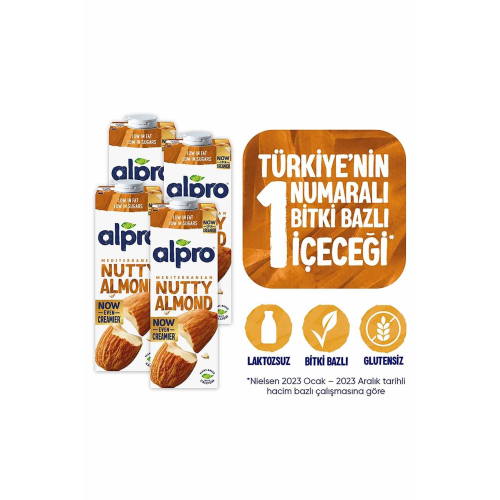 Badem Sütü 4x1 L Vegan Laktozsuz Bitkisel Bazlı
