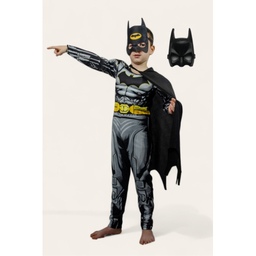 Batman Kaslı Çocuk Kostümü 2 Maskeli Siyah Pelerinli Maskeli Süper Kahraman Kaslı Kostümü Batman Kaslı Çocuk Kostümü 2 Maskeli Siyah Pelerinli Maskeli Süper Kahraman Kaslı Kostümü