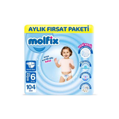Bebek Bezi 6 Beden Extra Large Aylık Fırsat Paketi 104 Adet Bebek Bezi 6 Beden Extra Large Aylık Fırsat Paketi 104 Adet