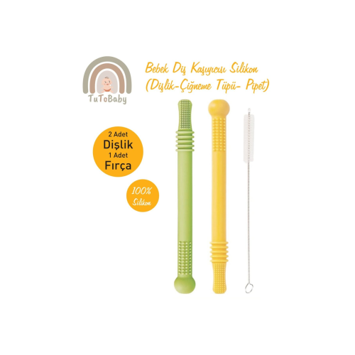 Bebek Diş Kaşıyıcısı Silikon (Dişlik-Çiğneme Tüpü- Pipet) 2 Adet Dişlik 1 Adet Fırça Bebek Diş Kaşıyıcısı Silikon (Dişlik-Çiğneme Tüpü- Pipet) 2 Adet Dişlik 1 Adet Fırça