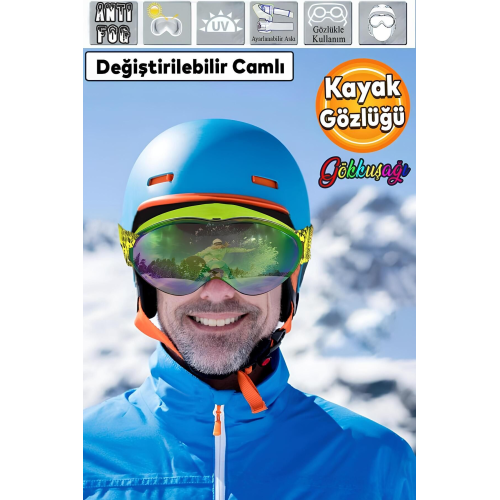 Bellasimo Kayak Kar Gözlüğü Değiştirebilir Camlı Antifog Gözlük Gökkuşağı Snowboard Glasses Sporu