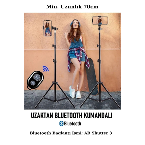 Bluetooth Kumandalı 210 Cm Tripod Telefon Tutuculu Selfie Çubuğu Telefon, Kamera Ve Lamba Tripodu Bluetooth Kumandalı 210 Cm Tripod Telefon Tutuculu Selfie Çubuğu Telefon, Kamera Ve Lamba Tripodu