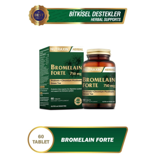 Bromelain Forte 750 mg 60 Tablet Krom Yeşilçay Probiyotik Bromelain Forte 750 mg 60 Tablet Krom Yeşilçay Probiyotik