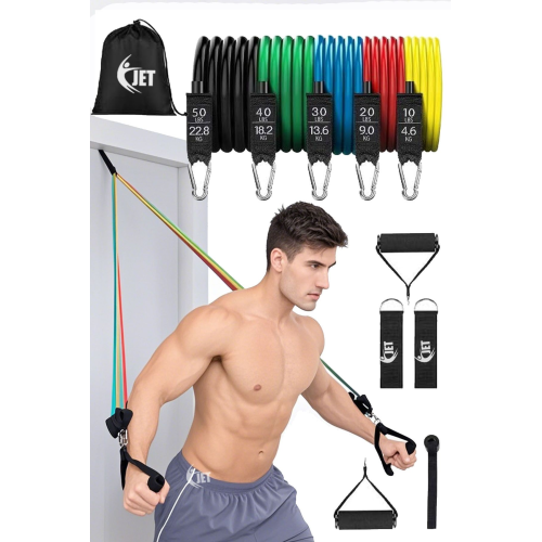 Çantalı Lateks 11 Parça Direnç Lastiği Seti Toplam 68 Kg Ağırlık Çekiş Lastiği Kapı Arkası Güç Bandı