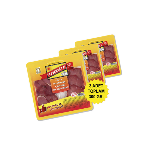 Çemeni Sıyrılmış Çerezlik Dana Pastırma 100 Gr. Üçlü Paket (TOPLAM 300 GR.) Çemeni Sıyrılmış Çerezlik Dana Pastırma 100 Gr. Üçlü Paket (TOPLAM 300 GR.)