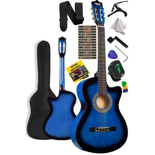 Cg-395bl Mavi Renk Kesik Klasik Gitar 4/4 Yetişkin Boy Sap Ayarlı Full Set
