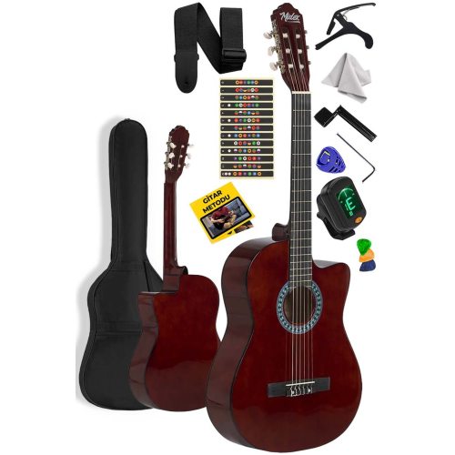 Cg-395br Kahve Renk Kesik Klasik Gitar 4/4 Yetişkin Boy Sap Ayarlı Full Set