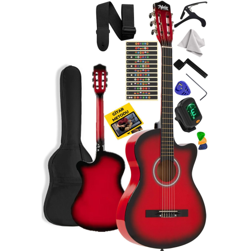 Cg-395rd Kırmızı Renk Kesik Klasik Gitar 4/4 Yetişkin Boy Sap Ayarlı Full Set Cg-395rd Kırmızı Renk Kesik Klasik Gitar 4/4 Yetişkin Boy Sap Ayarlı Full Set