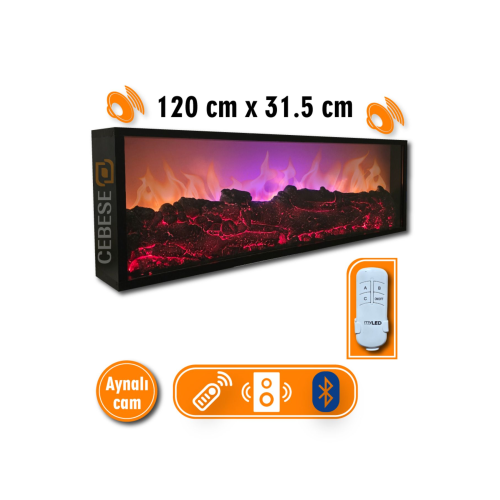 Dekoratif Elektrikli Yapay Şömine - 120x31.5x16 Cm - Farklı Renk Modları,kumandalı, Bluetooth Ses