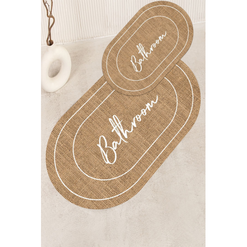 Dijital Baskı Hasır Desenli Modern Banyo Halısı İkili Banyo Paspası (40cmx60cm)ve(60cmx100cm)