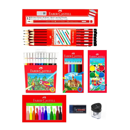 Faber-castell Mercanlı Kurşun Kalem Kırmızı Kalem Ve 12 Li Kuru Sulu Keçeli Pastel Boya