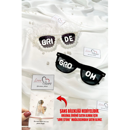 Gelin Damat Güneş Gözlüğü Özel Tasarım İncili Tüylü Bride Groom Yazılı Güneş Gözlüğü Çekim Aksesuarı Gelin Damat Güneş Gözlüğü Özel Tasarım İncili Tüylü Bride Groom Yazılı Güneş Gözlüğü Çekim Aksesuarı