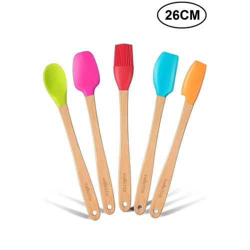 Indigo 5 Li Renkli Bambu Silikon Spatula Seti Uzun 26 cm Indigo 5 Li Renkli Bambu Silikon Spatula Seti Uzun 26 cm